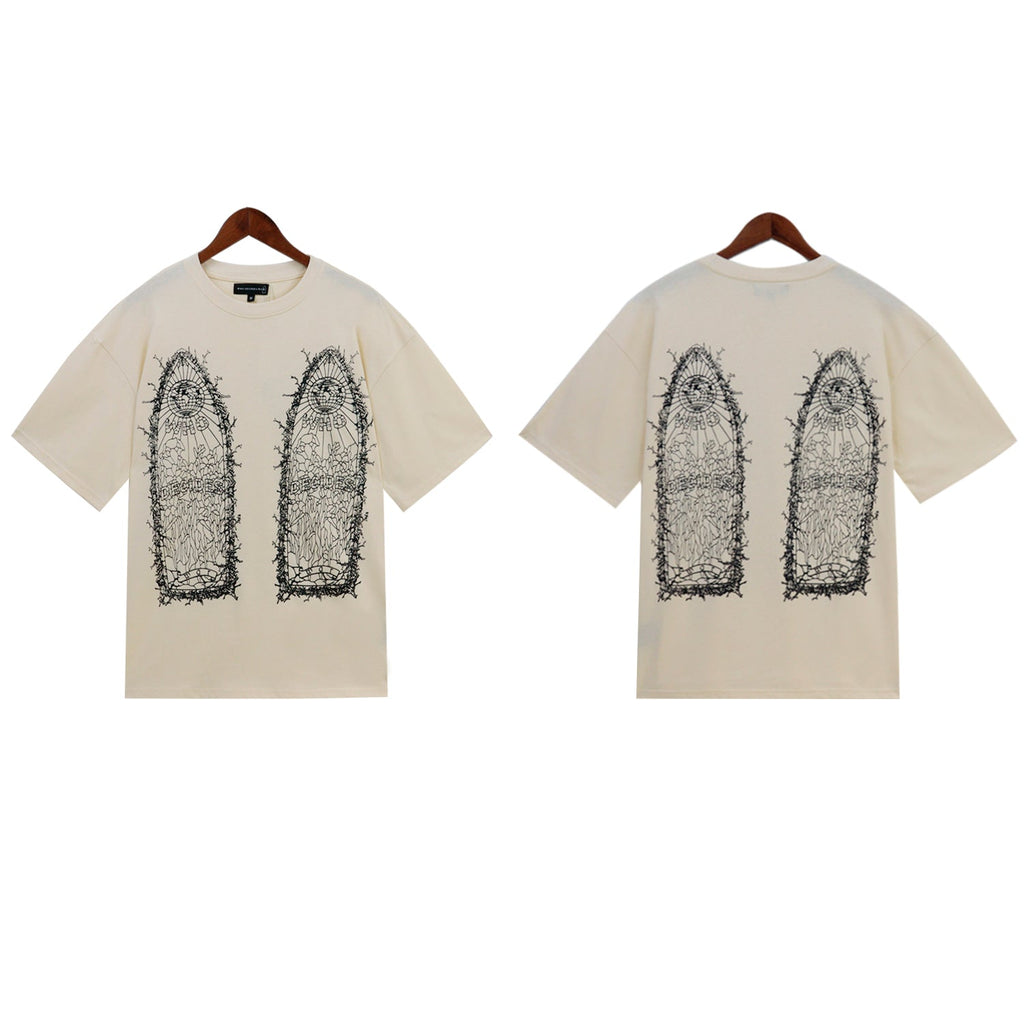 White Thorned Abstract Cotton Jersey T-Shirt