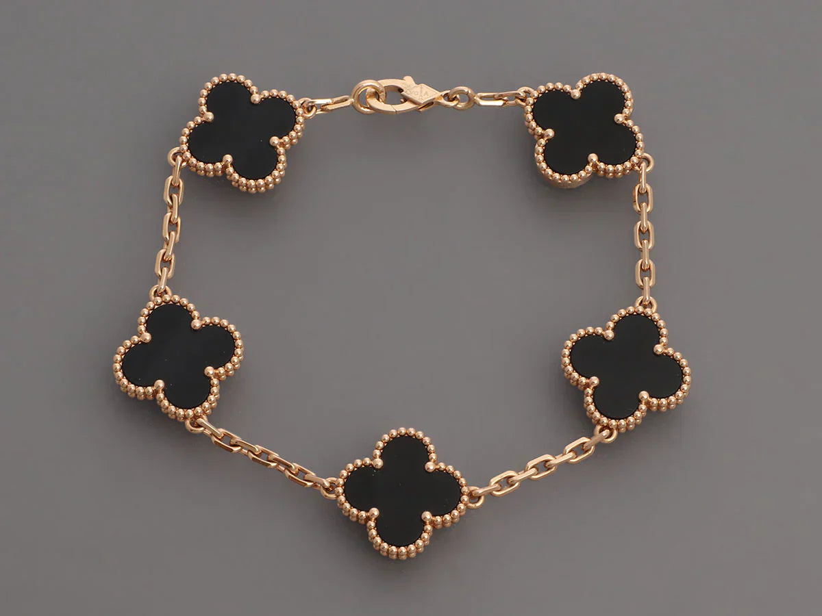 Gold Vintage Alhambra 5 Black Onyx Motifs