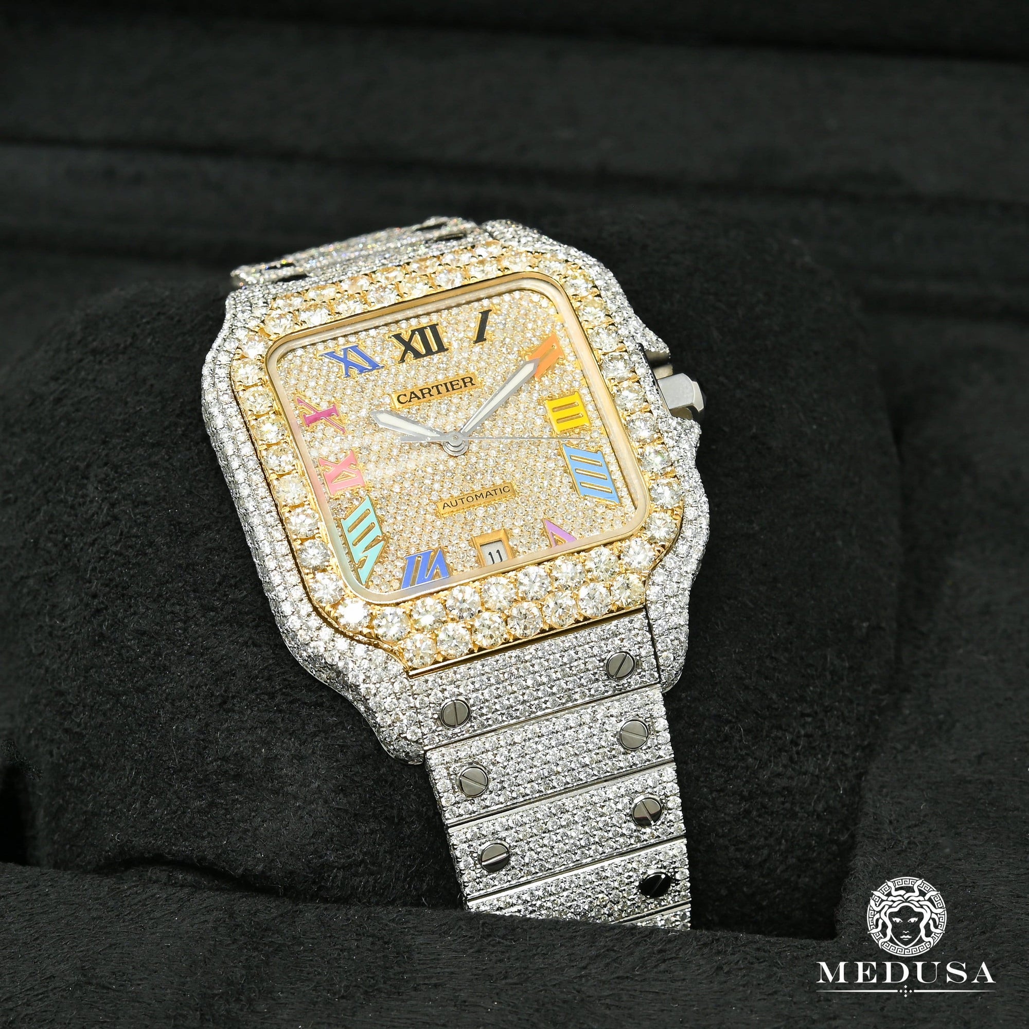 Santos multi color Date moissanite